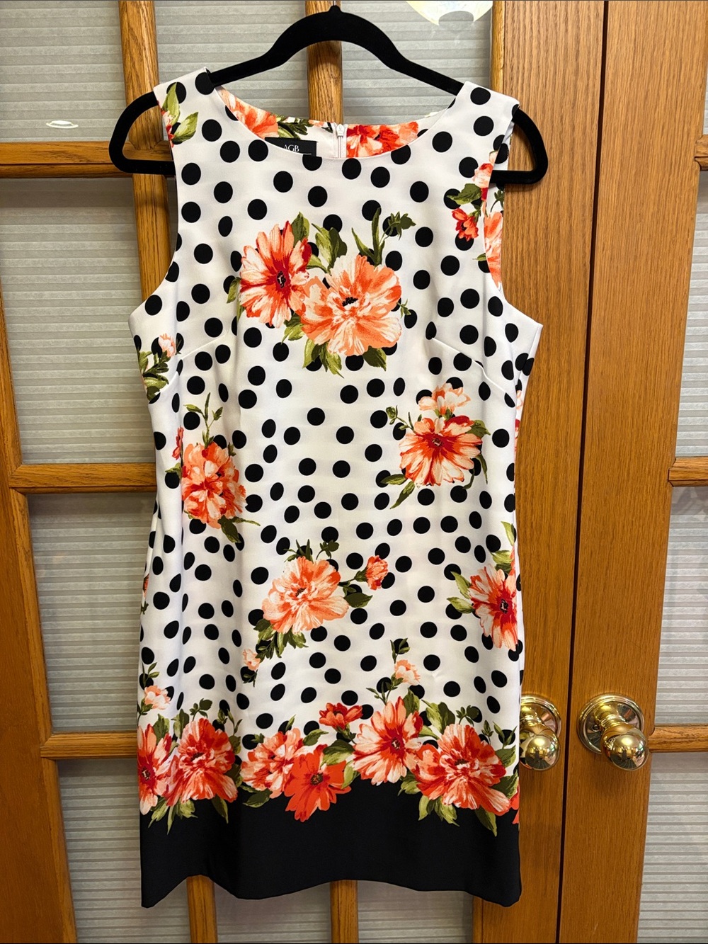 AGB White Polka Dot Midi Dress with Coral Floral Print